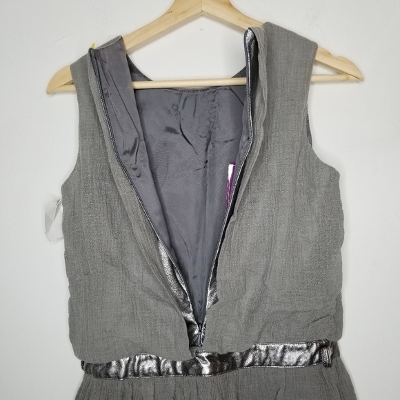 VALMAX ITALY Drop Waist Party Dress Silver Trim Crinkle Cotton Girls' 12Y Formal - Picture 7 of 15